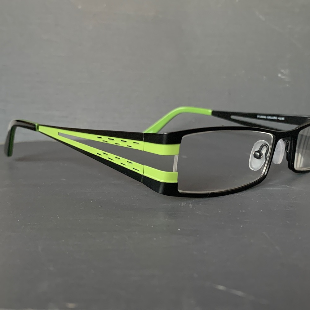 Black and Lime Green Rectangle Eyeglass Frames